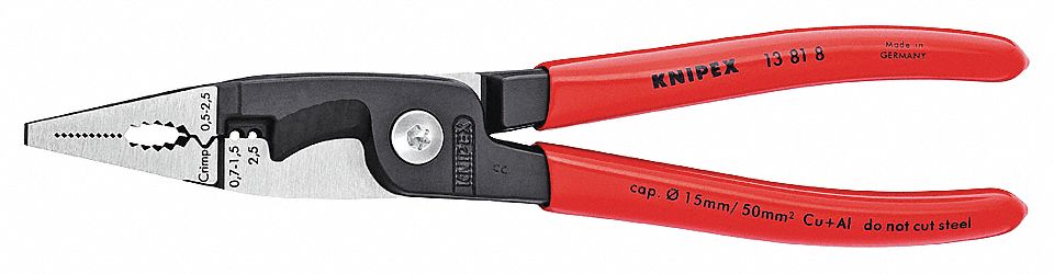 CRIMPER, 14 TO 14 AWG, 7⅞ IN OVERALL L, CRIMP/CUT/DEBUT/LOOP, STANDARD CUSHION GRIP, 6 TO 8 IN