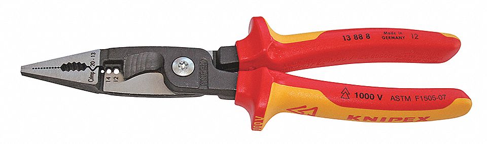 PLIERS, INSTALLATION, 6 IN 1, INSULATED, 8 IN, PLASTIC