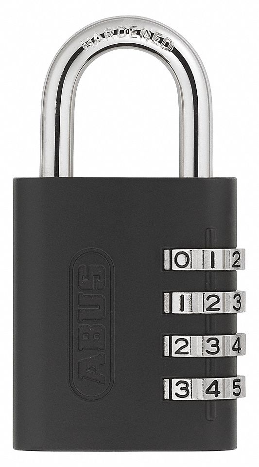 COMBO PADLOCK, RESETTABLE, W/OVERRIDE KEY, 4-DIAL, 3/4 X 1 IN, 15/64 IN DIA, ZINC/HARDENED STEEL