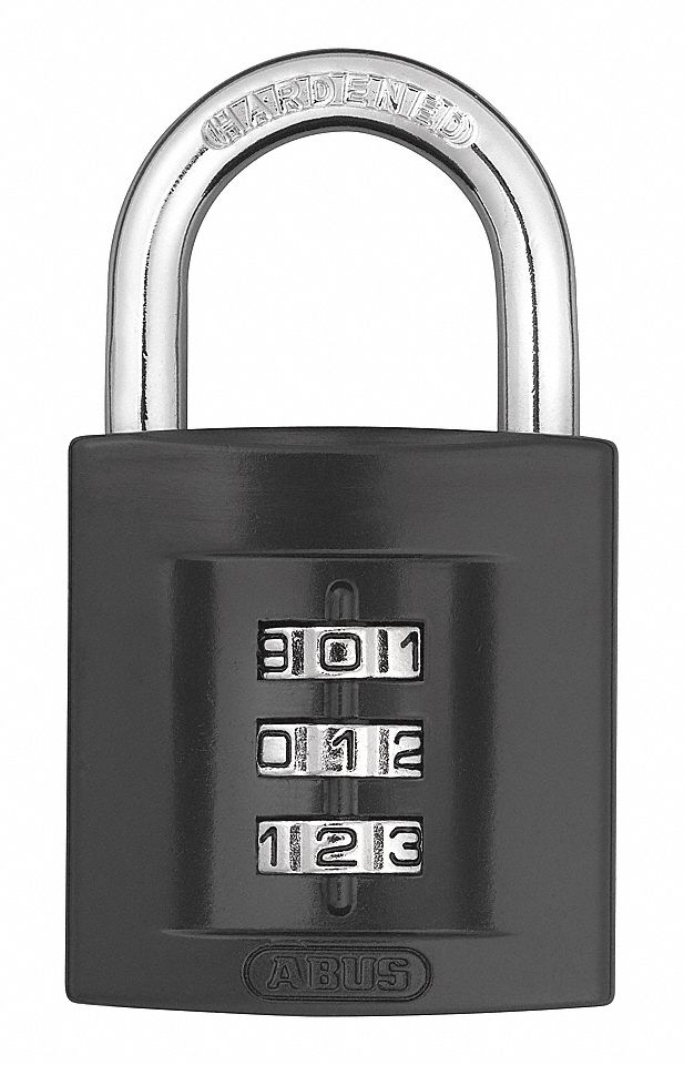 COMBINATION PADLOCK, RESETTABLE, 3-DIAL, SHACKLE 7/8 X 15/16 IN, 15/64 IN DIA, ZINC/HARDENED STEEL