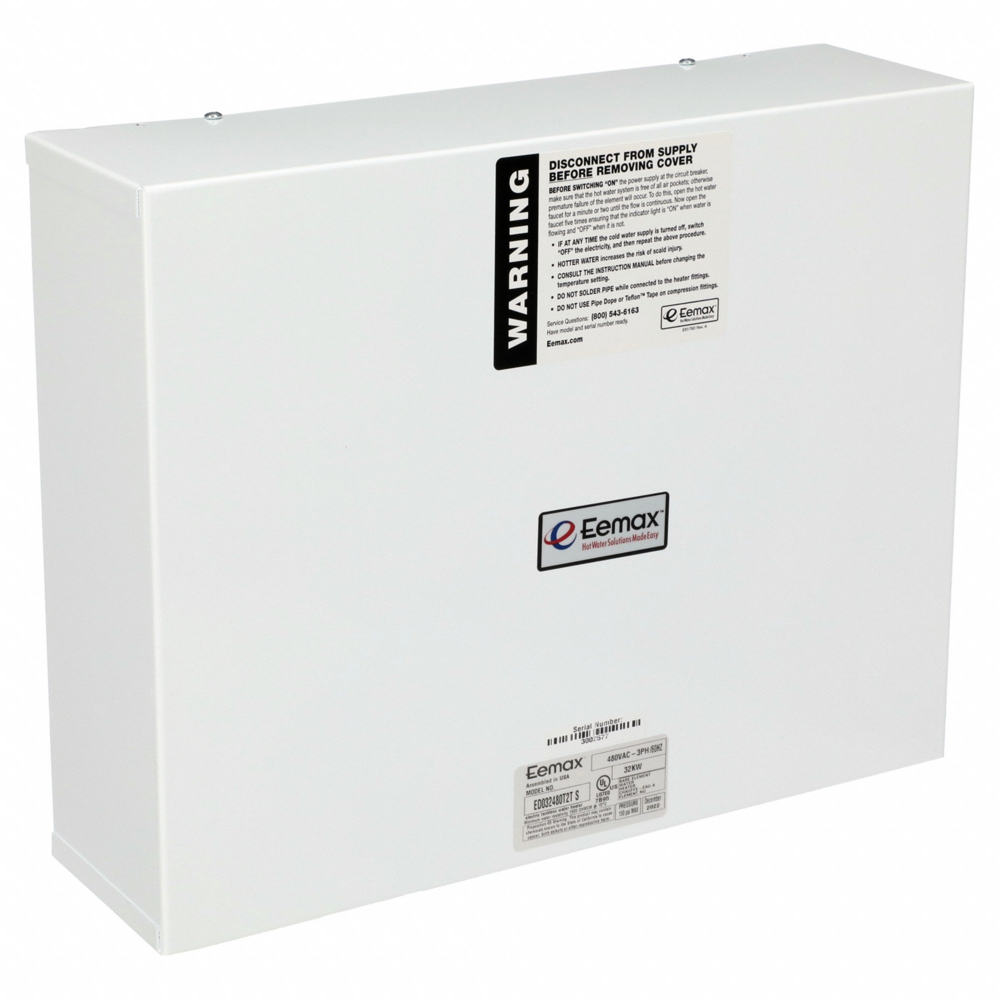 Electric Tankless Water Heater: Indoor, 32, 000 W, 4 gpm Max. Flow Rate, 12.25 in Overall Ht