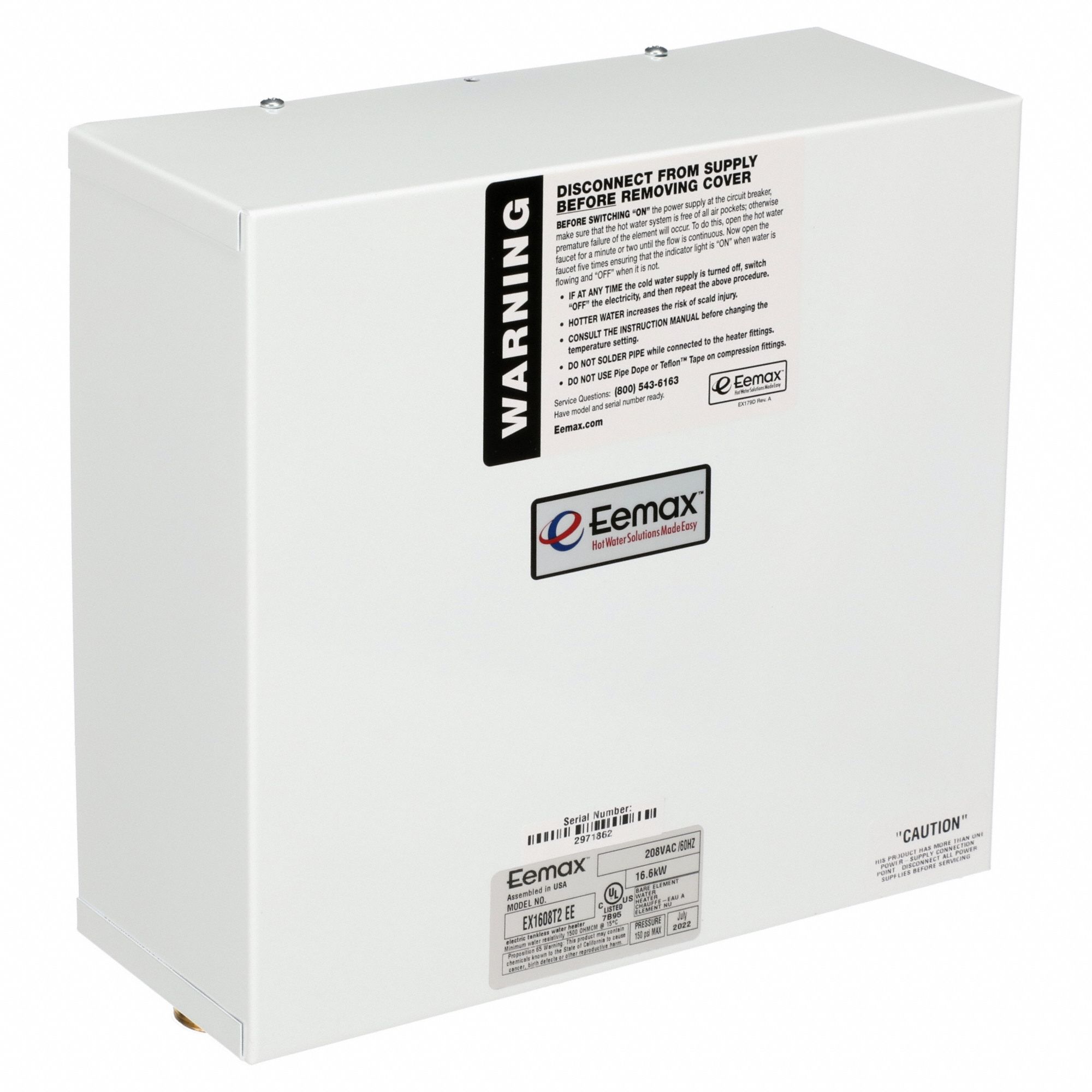 Electric Tankless Water Heater: Indoor, 16, 600 W, 4 gpm Max. Flow Rate, 10.25 in Overall Ht