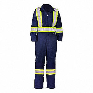 MEN'S REFLECTIVE ZIP-UP COVERALLS, 10 POCKETS, NAVY, 2.98 OZ, SIZE M, POLY/COTTON