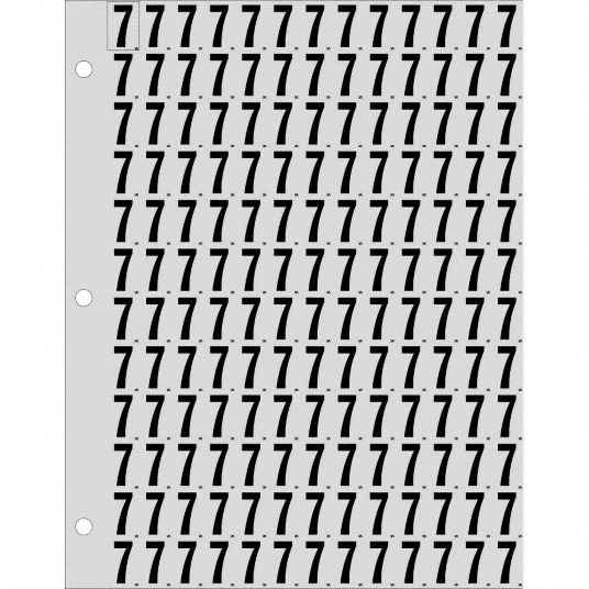 Number Label, 7, Black/Silver, 9/10 in Character Height, 1 EA - Grainger