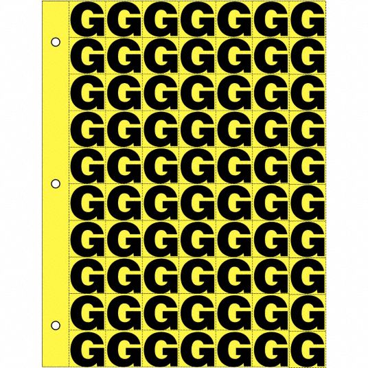 Letter Label, G, Black/Yellow, 1 in Character Height, 1 EA - Grainger
