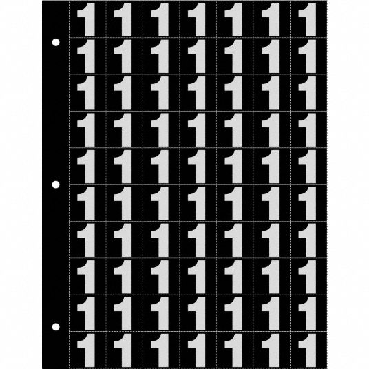 Number Label, 1, Silver/Black, 1 in Character Height, 1 EA - Grainger