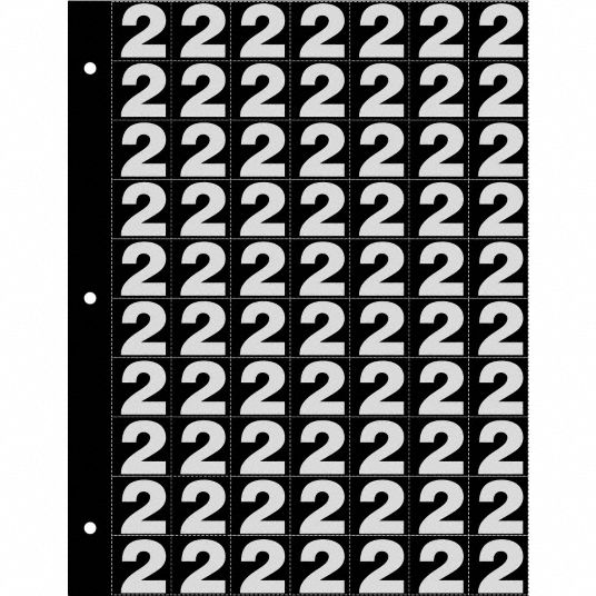 Number Label, 2, Silver/Black, 1 in Character Height, 1 EA - Grainger