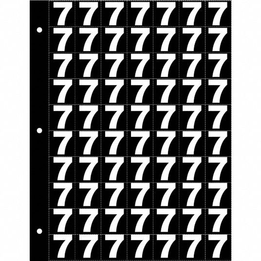 Number Label, 7, Silver/Black, 1 in Character Height, 1 EA - Grainger