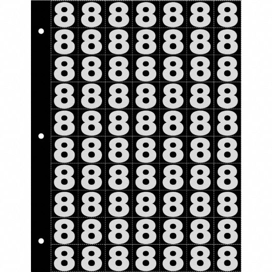 Number Label, 8, Silver/Black, 1 in Character Height, 1 EA - Grainger