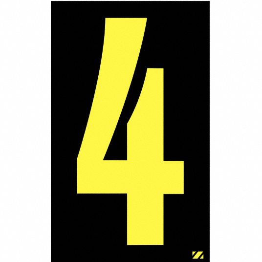 Number Label, 4, Yellow/Black, 2 1/2 in Character Height, 25 PK - Grainger