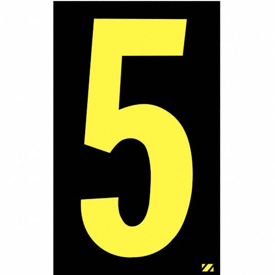 Number Label, 5, Yellow/Black, 2 1/2 in Character Height, 25 PK - Grainger