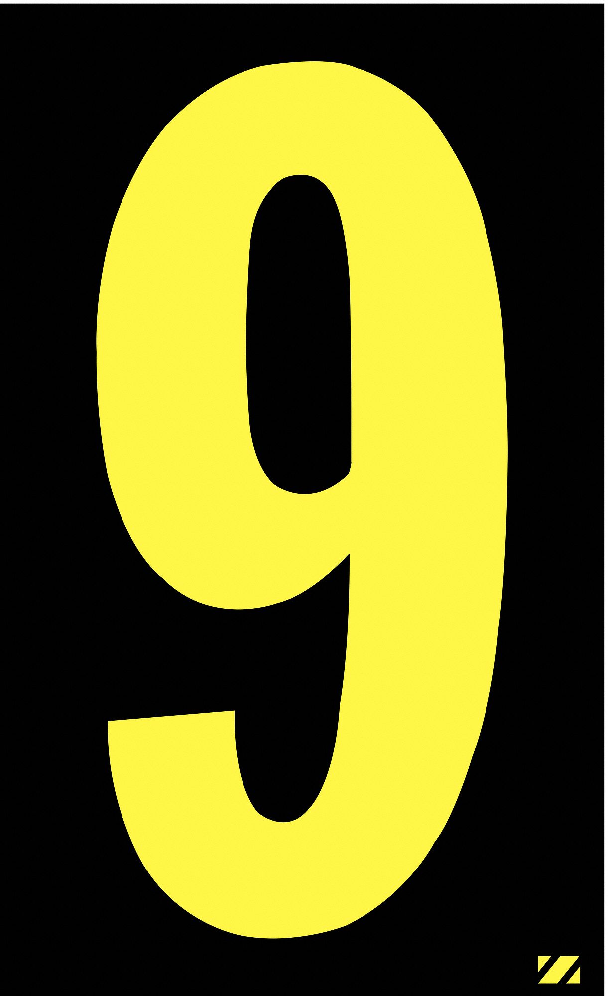 Number Label, 9, Yellow/Black, 2 1/2 in Character Height, 25 PK - Grainger