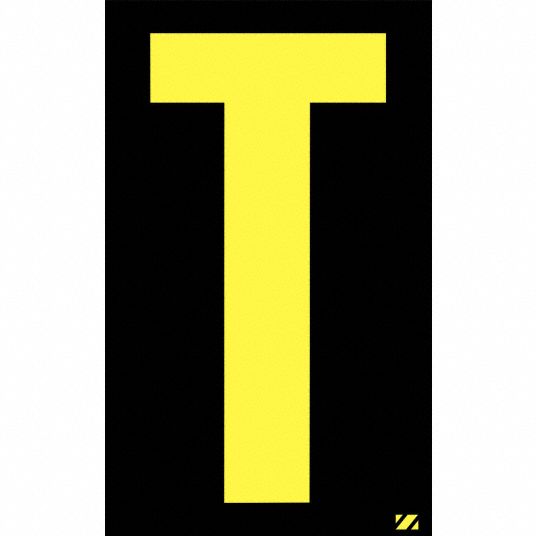 Letter Label, T, Yellow Black, 2 1 2 In Character Height, 25 Pk - Grainger