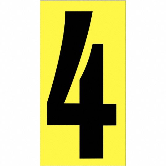 Number Label, 4, Black/Yellow, 3 in Character Height, 1 EA - Grainger