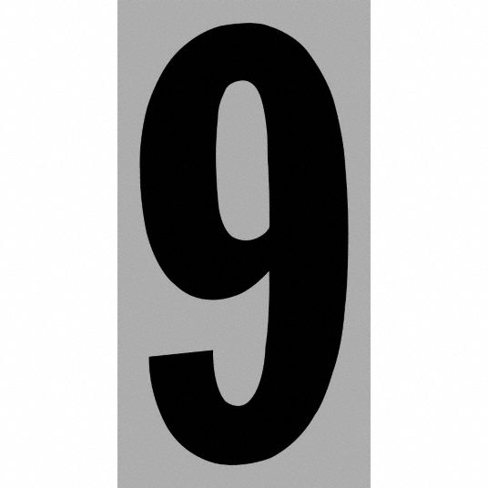 Number Label, 9, Black/Silver, 3 in Character Height, 1 EA - Grainger