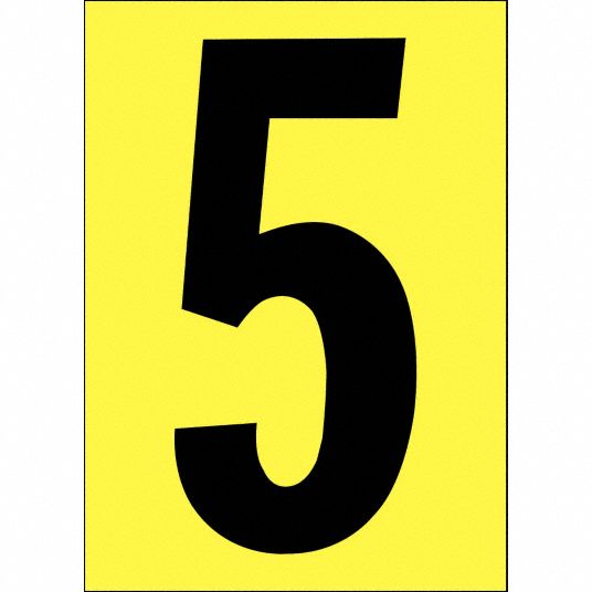 Number Label, 5, Black/Yellow, 6 in Character Height, 1 EA - Grainger