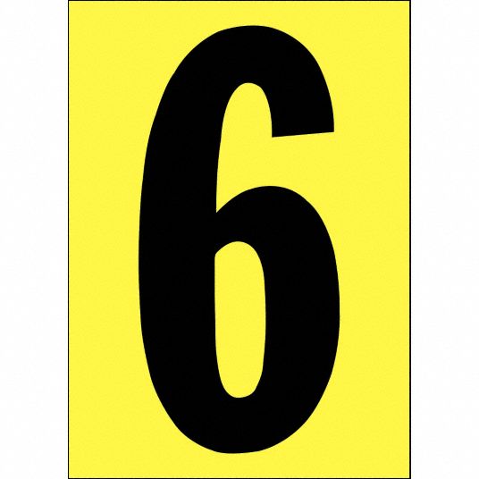 Number Label, 6, Black/Yellow, 6 in Character Height, 1 EA Grainger