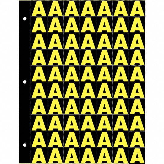 Letter Label, A, Yellow/Black, 1 in Character Height, 1 EA - Grainger