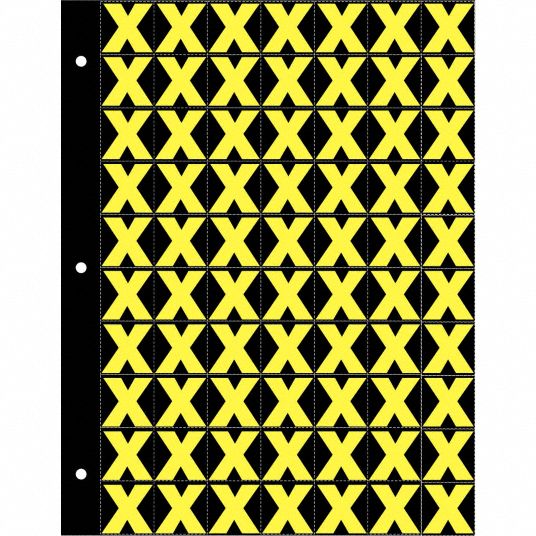 Letter Label, X, Yellow/Black, 1 in Character Height, 1 EA - Grainger