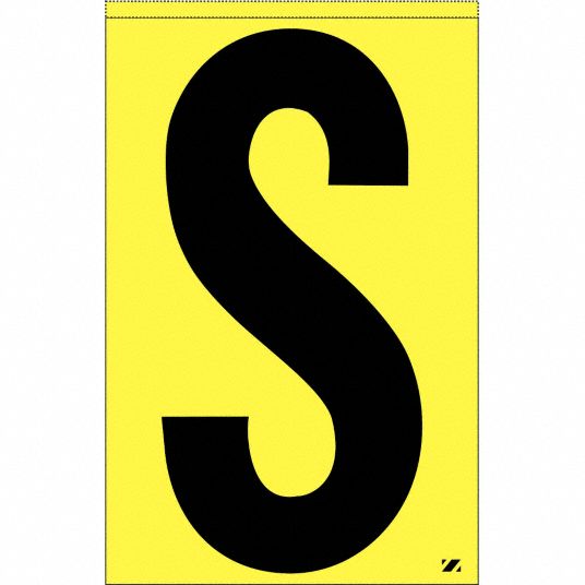 Letter Label, S, Black/Yellow, 4 in Character Height, 1 EA - Grainger