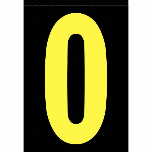 Number Label, 0, Yellow/Black, 6 1/2 in Character Height, 1 EA - Grainger