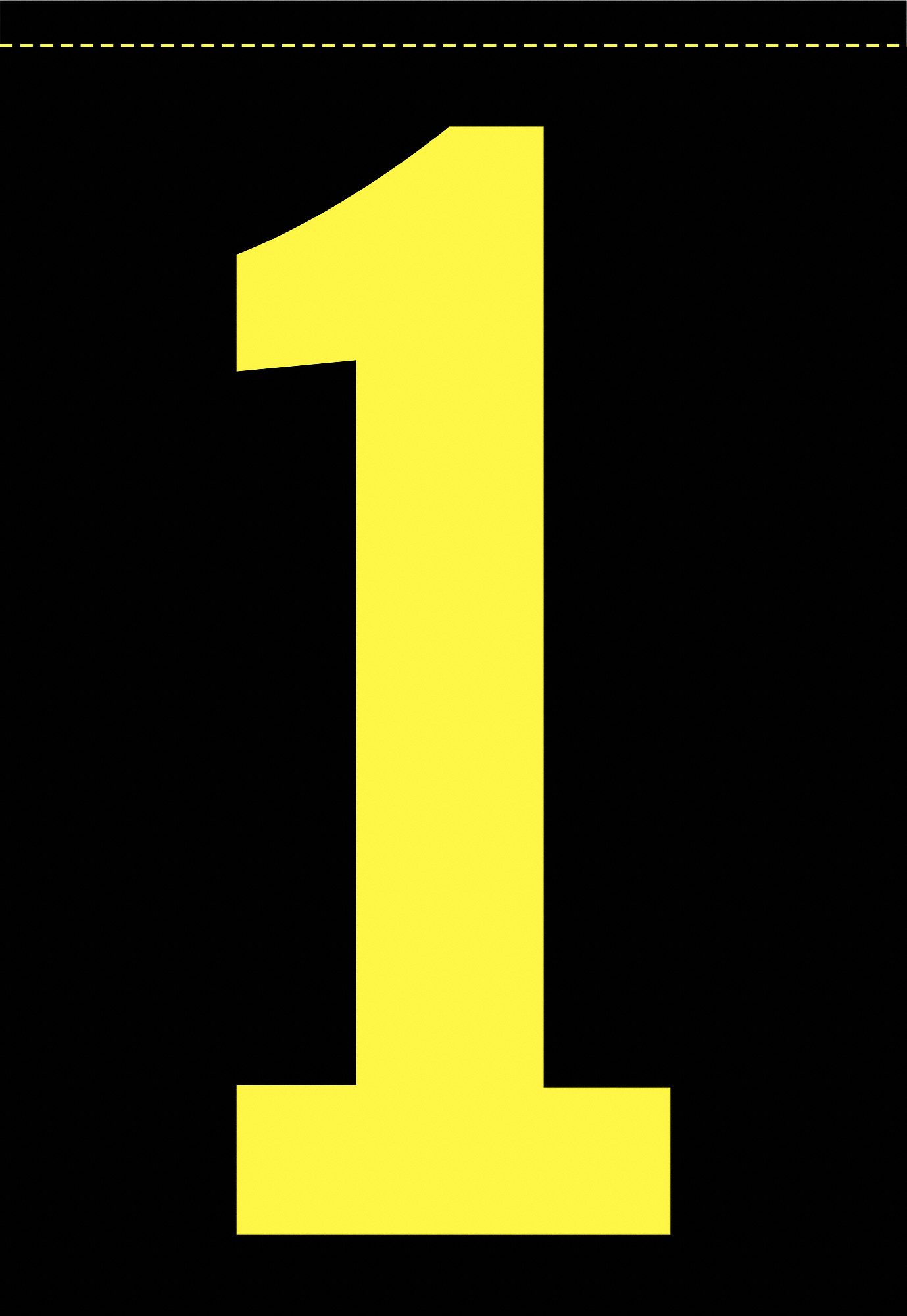 Number Label, 1, Yellow/Black, 6 1/2 in Character Height, 1 EA - Grainger