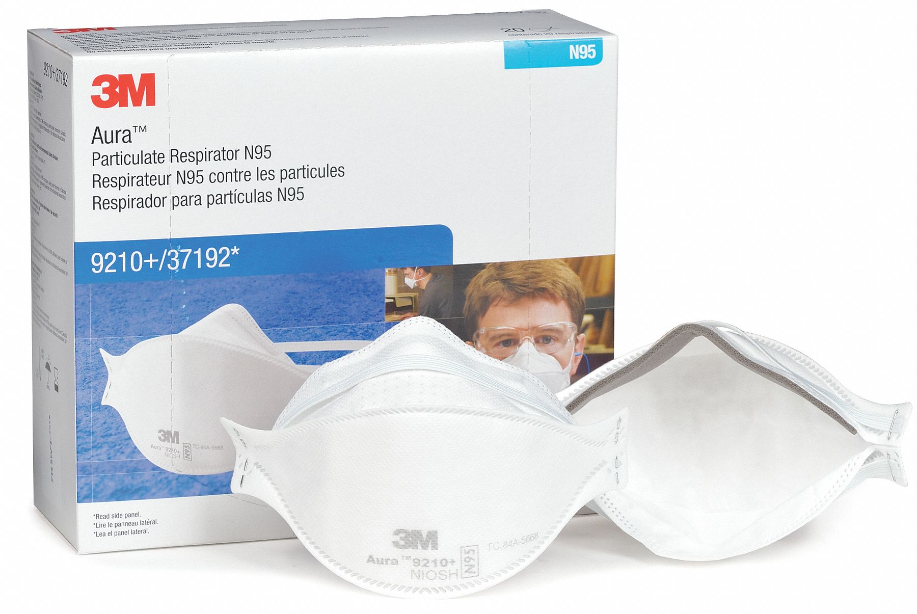 3M Disposable Respirator Single, NonAdj, Metal Nose Clip, Std, White, M Mask Size, 3M, N95, 20