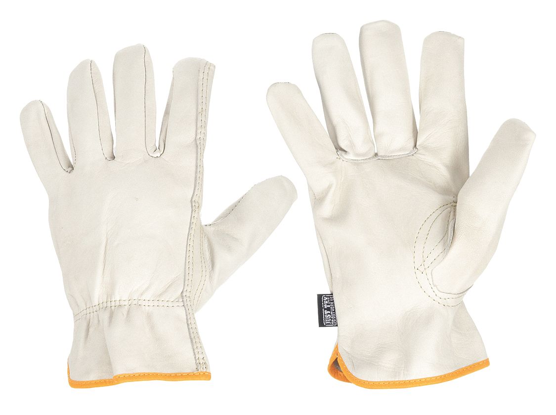 Leather Gloves: 2XL ( 11 ), Cowhide, Premium, Glove, Full Finger, Unlined, Beige, 1 PR