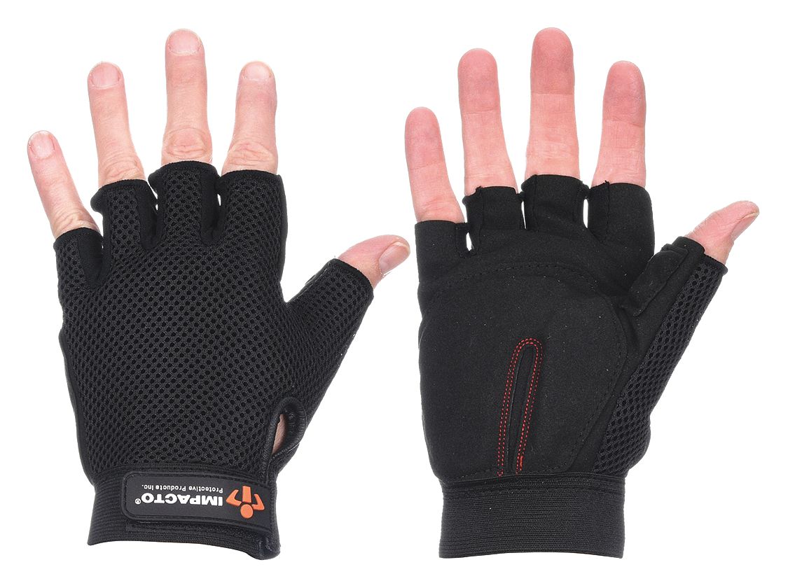 GANTS DE MÉCANICIEN CANAL CARPIEN, TISSU SYNTHÉTIQUE, NOIR, TISSU SYNTHÉTIQUE, ½ DOIGT
