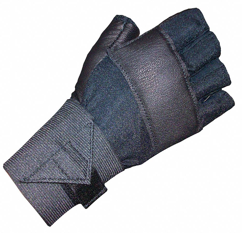 ANTI-VIBRATION MECHANICS GLOVES, M, LEATHER, BLACK, GEL PAD, HALF, LEFT