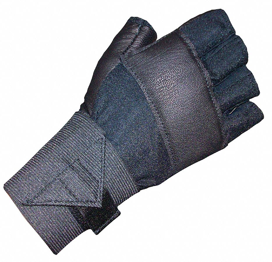 ANTI-VIBRATION MECHANICS GLOVES, L, LEATHER, BLACK, GEL PAD, HALF, RIGHT