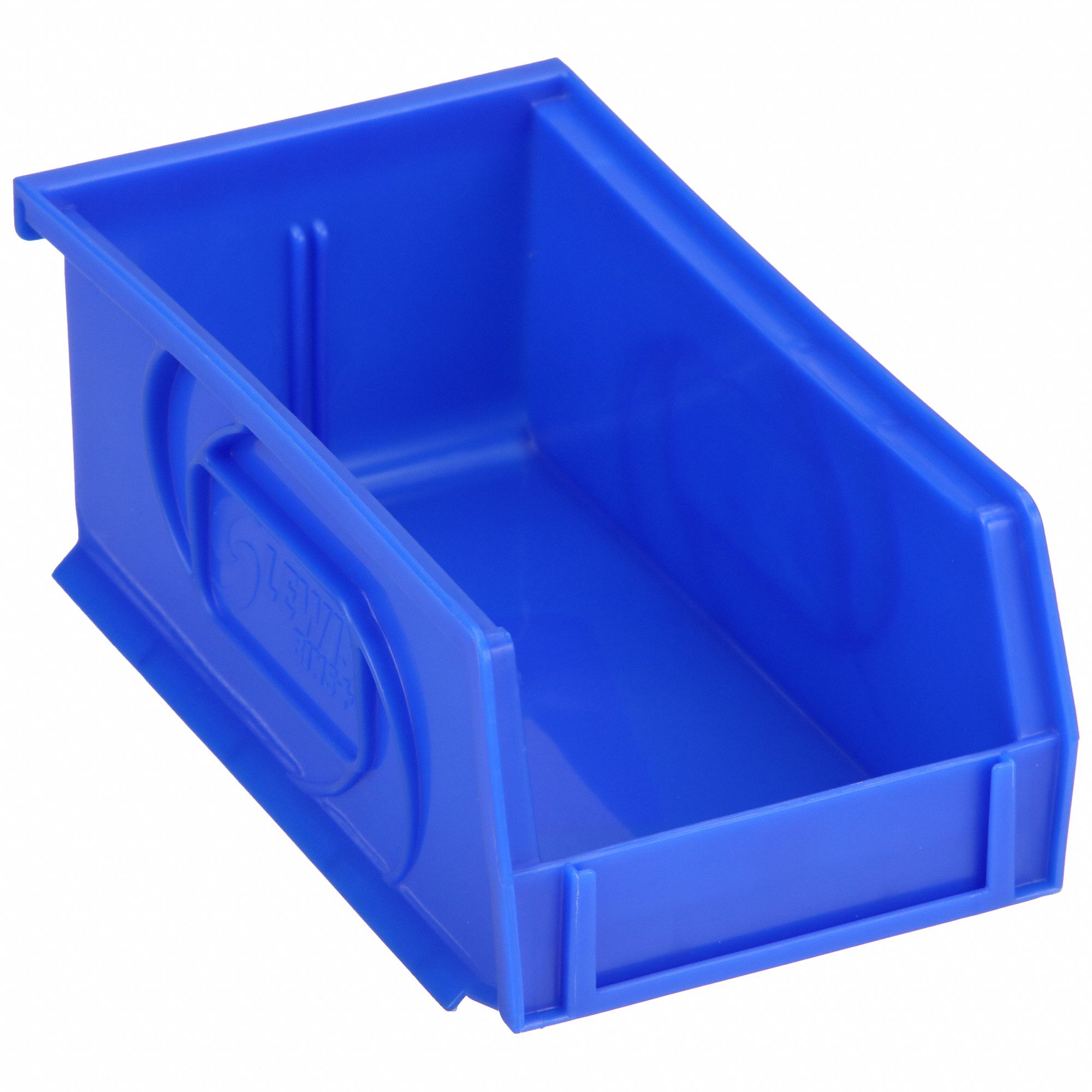HANG AND STACK BIN, 4⅛ IN X 7⅜ IN X 3 IN, BLUE, LABEL HOLDERS, 15 LB LOAD CAPACITY