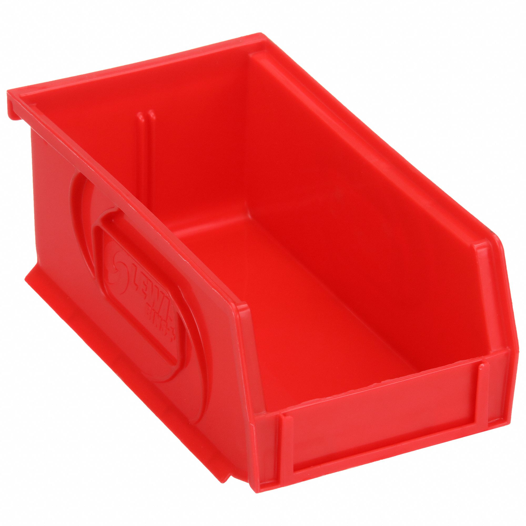 HANG AND STACK BIN, 4⅛ IN X 7⅜ IN X 3 IN, RED, LABEL HOLDERS, 15 LB LOAD CAPACITY