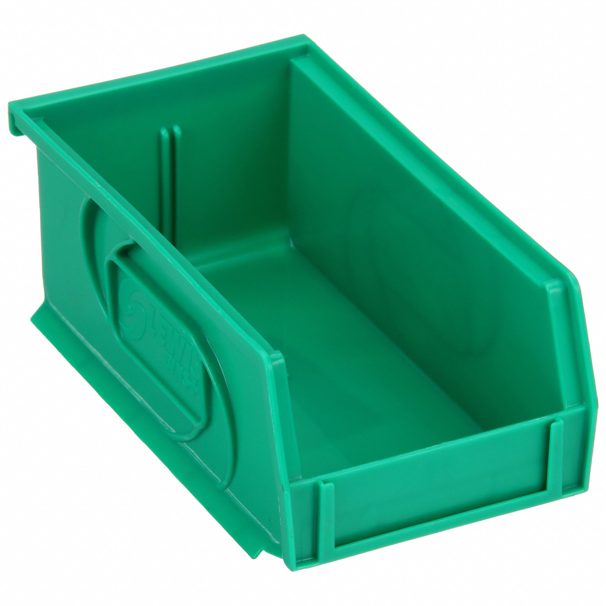 HANG AND STACK BIN, 4⅛ IN X 7⅜ IN X 3 IN, GREEN, LABEL HOLDERS, 15 LB LOAD CAPACITY