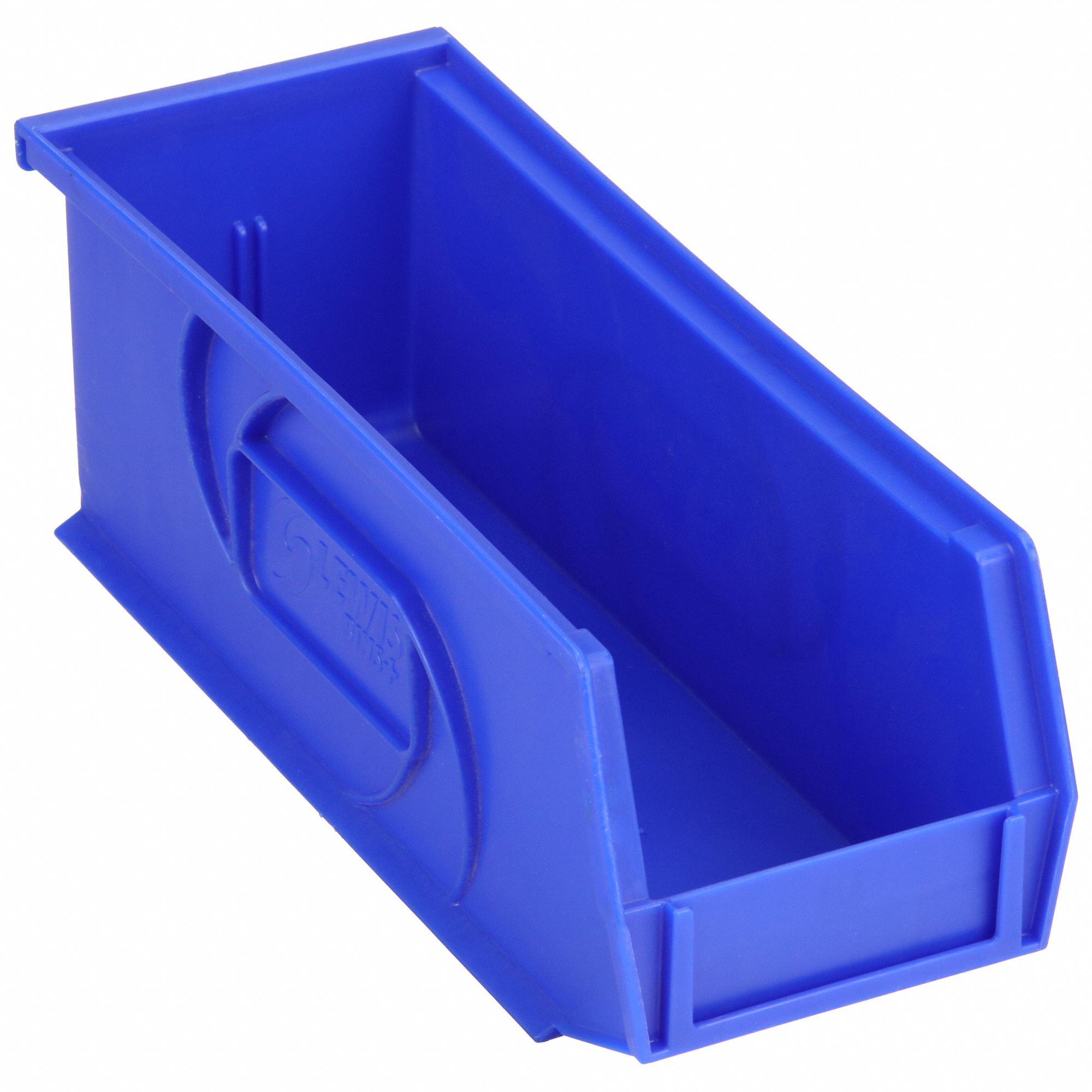 HANG AND STACK BIN, 4⅛ IN X 10⅞ IN X 4 IN, BLUE, LABEL HOLDERS, 30 LB LOAD CAPACITY