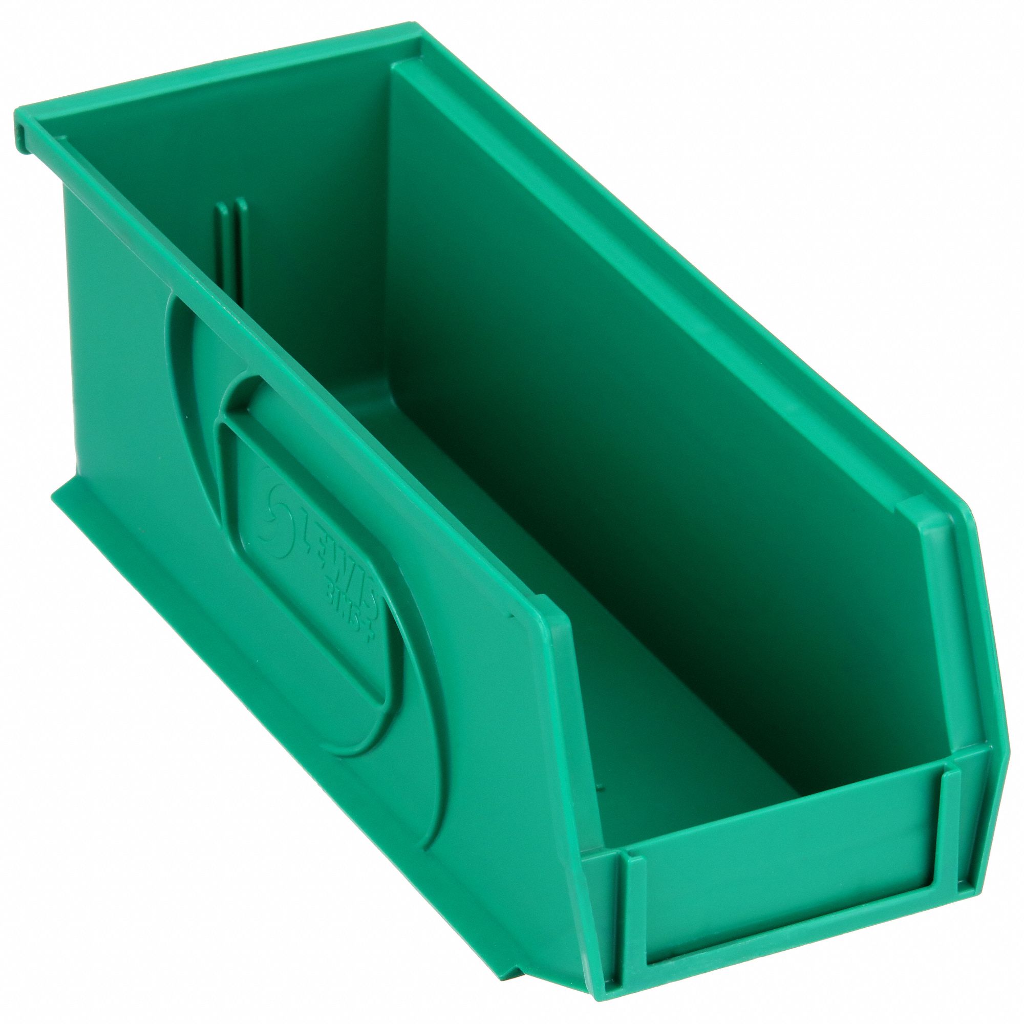 HANG AND STACK BIN, 4⅛ IN X 10⅞ IN X 4 IN, GREEN, LABEL HOLDERS, 30 LB LOAD CAPACITY
