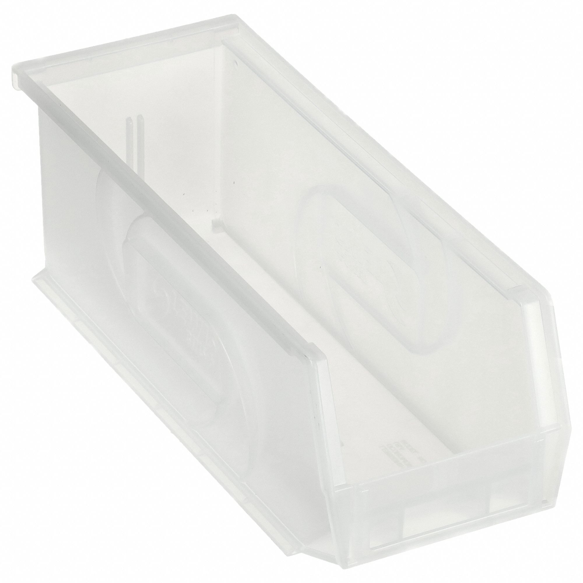 HANG AND STACK BIN, 4⅛ IN X 10⅞ IN X 4 IN, CLEAR, LABEL HOLDERS, 30 LB LOAD CAPACITY