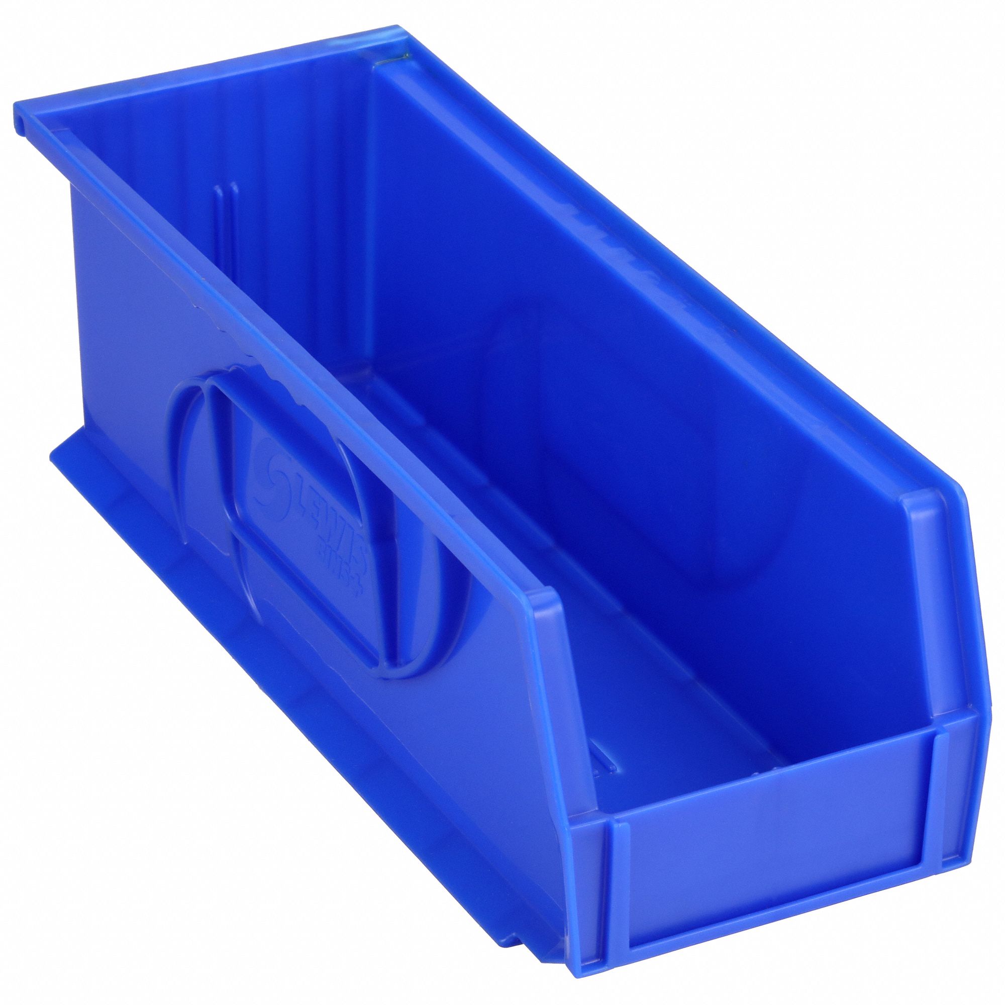 HANG AND STACK BIN, 5½ IN X 14¾ IN X 5 IN, BLUE, LABEL HOLDERS, 40 LB LOAD CAPACITY