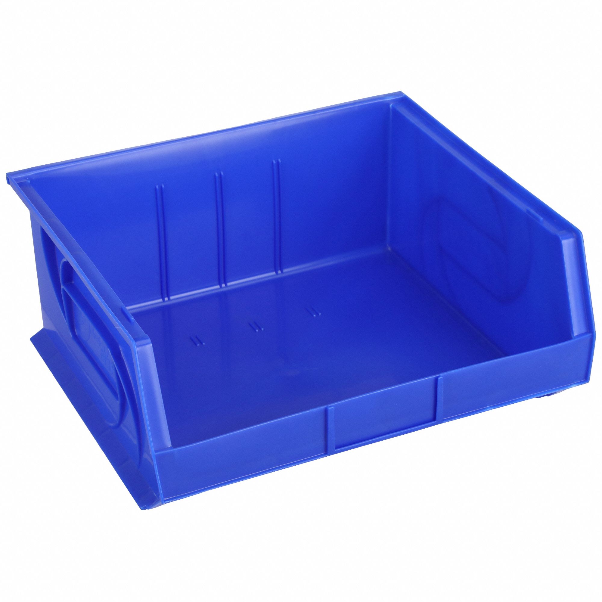 HANG AND STACK BIN, 16½ IN X 14¾ IN X 7 IN, BLUE, LABEL HOLDERS, 40 LB LOAD CAPACITY