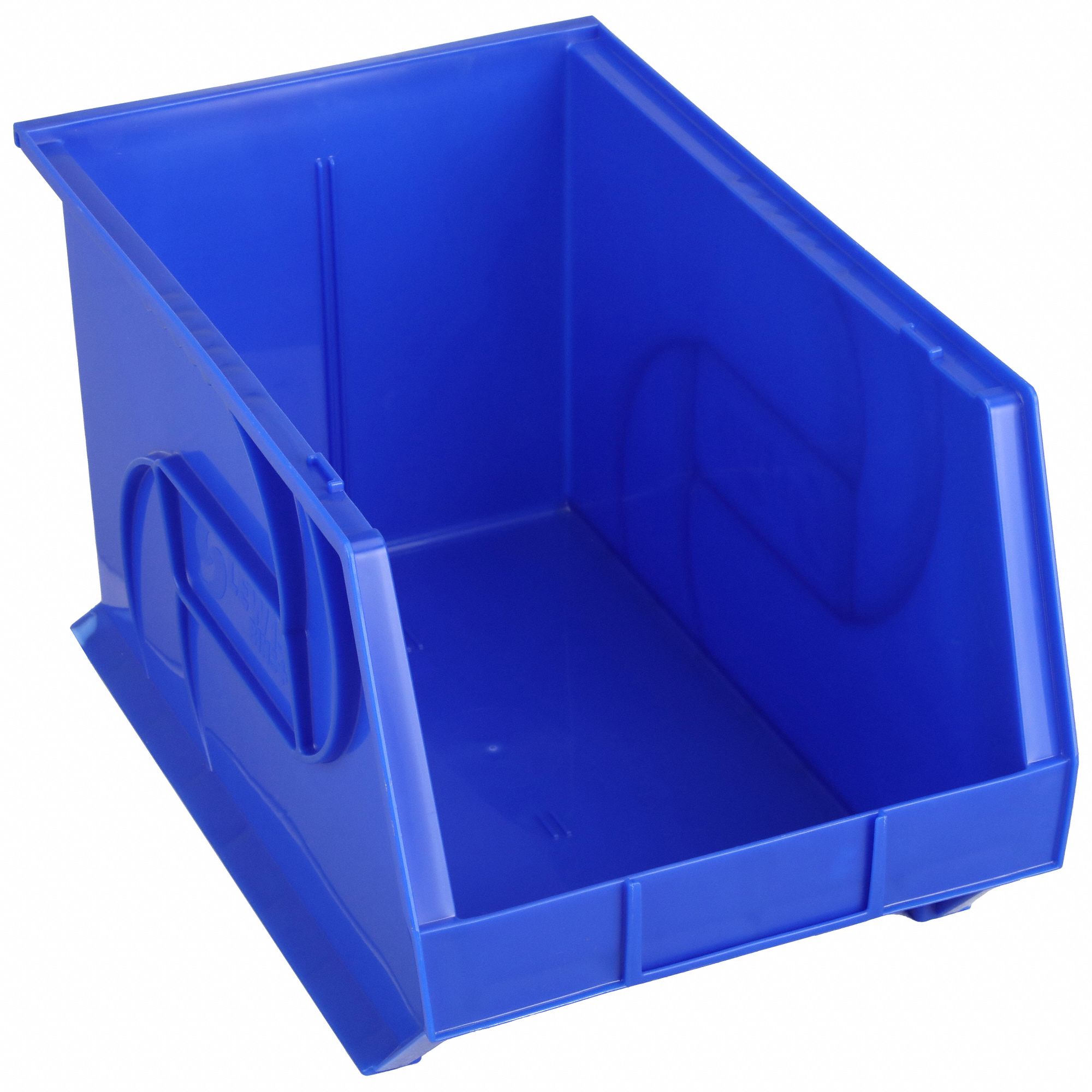HANG AND STACK BIN, 11 IN X 18 IN X 10 IN, BLUE, LABEL HOLDERS, 40 LB LOAD CAPACITY