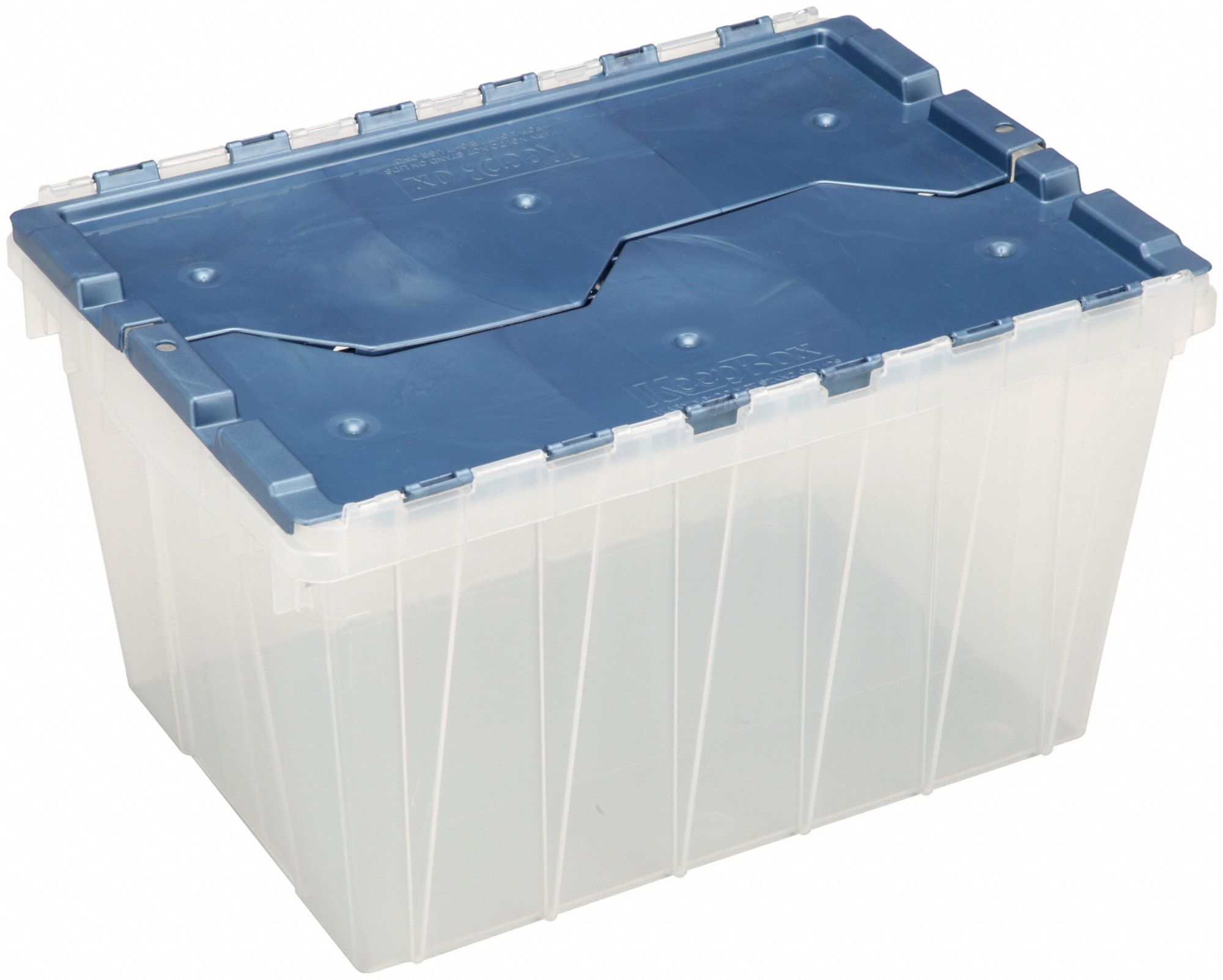 ATTACHED LID CONTAINER,CLEAR/BLUE