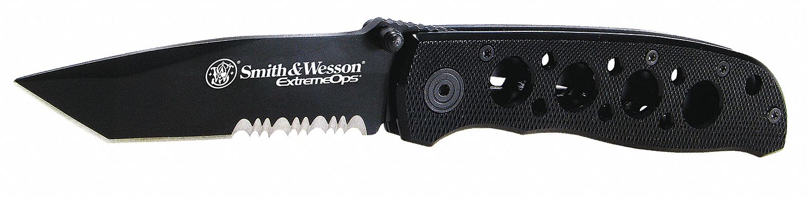 Folding Knife, Serrated, Tanto, 3-1/4In, Blk