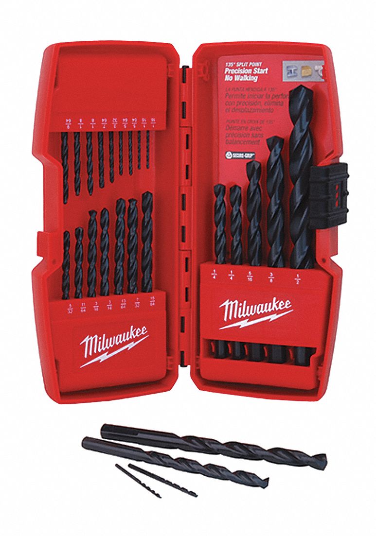 MILWAUKEE Jobber Length Drill Set, Number of Drill Bits 21, 135°, Split
