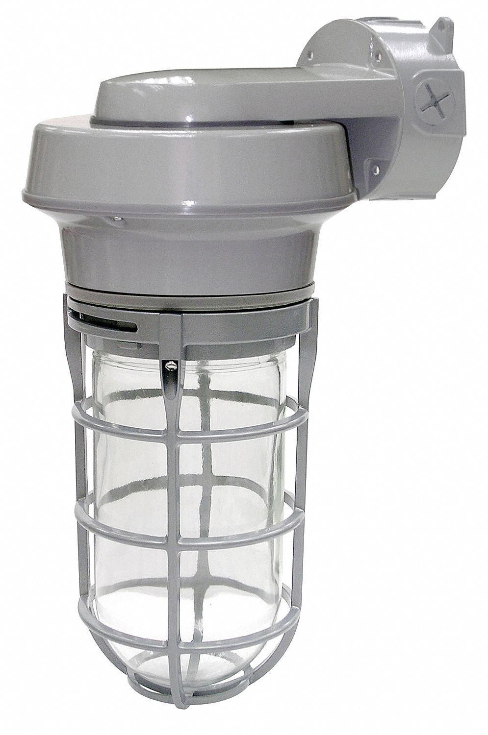 VAPOUR TIGHT FIXTURE, 100 W MAXIMUM, WALL MOUNT, 120 V, CLEAR GLASS GLOBE, GREY