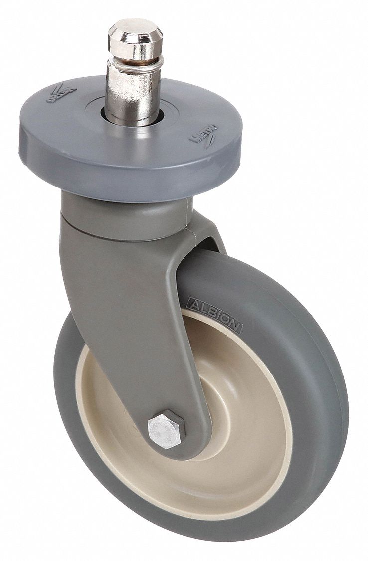 REPLACEMENT CASTER FOR WIRE SHELVING, 6 3/32 IN, POLYURETHANE, NICKEL PLATED, SWIVEL, NYLON