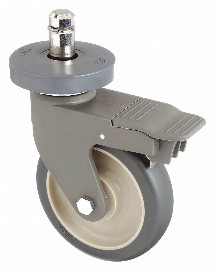 REPLACEMENT CASTER FOR WIRE SHELVING, 6 3/32 IN, POLYURETHANE, NICKEL PLATED, SWIVEL, NYLON