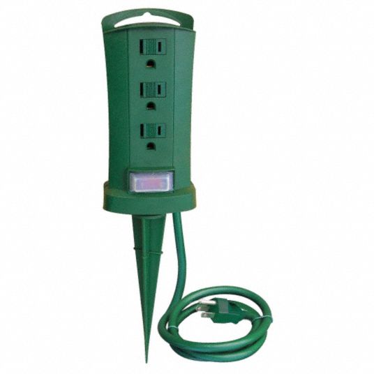 POWER FIRST Outdoor Power Stake, Number of Outlets 3, 13.0, 120V AC