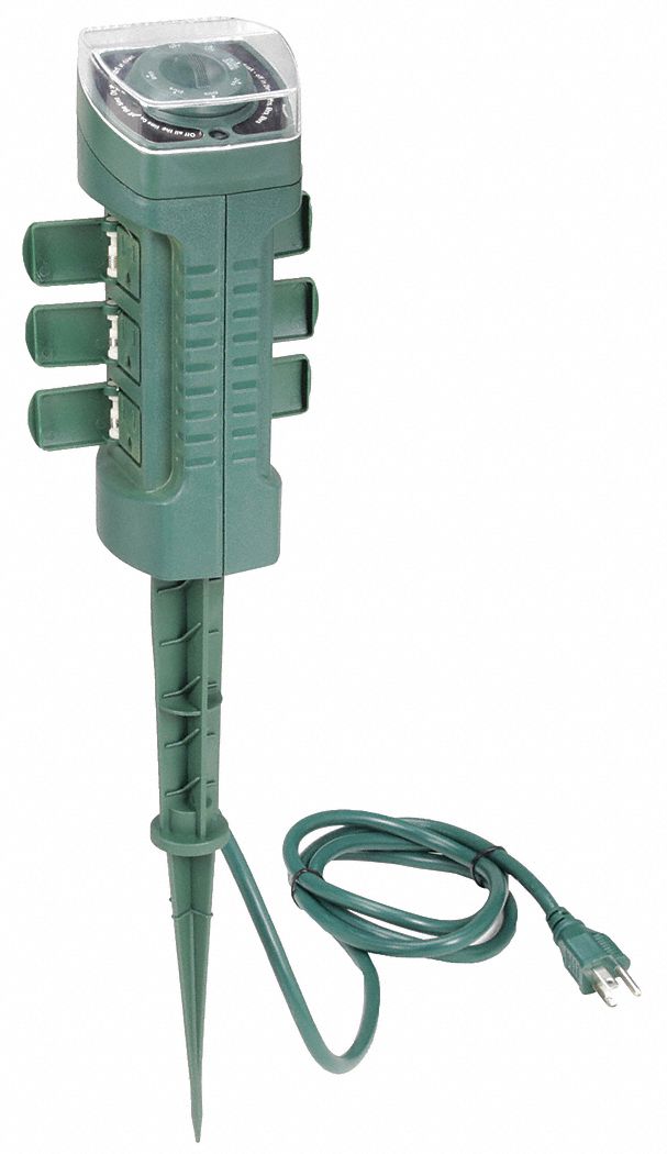 PROGRAMABLE OUTDOOR POWER STAKE, 6 FT CORD, 14 AWG WIRE SIZE, 3 CONDUCTORS, 120V AC