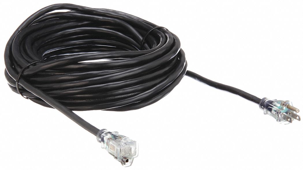 LIGHTED EXTENSION CORD, 50 FT CORD, 14 AWG WIRE SIZE, 14/3, SJTW, NEMA 5-15P, BLACK