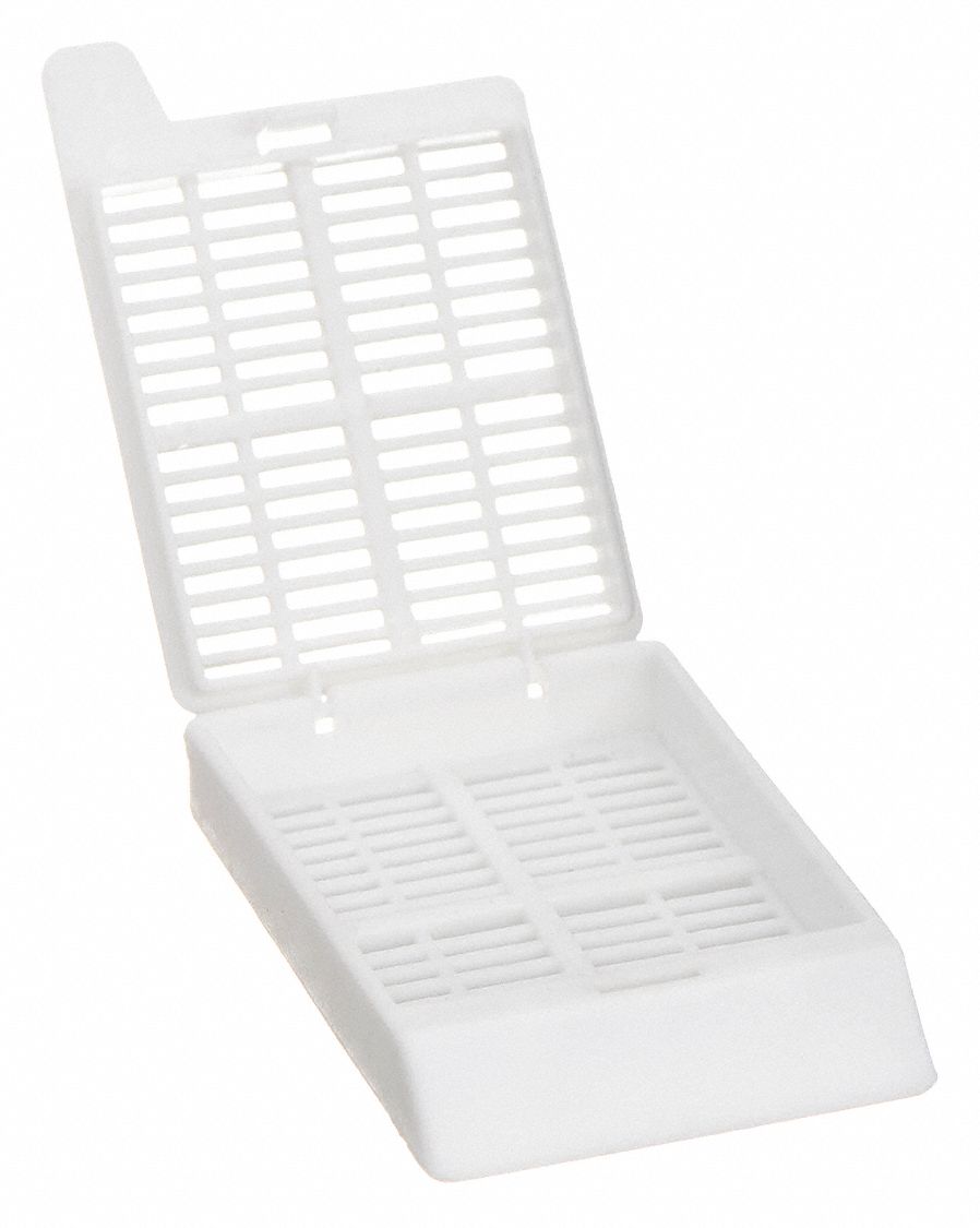Embedding Cassette: Polyoxymethylene, 1.63 in Overall Lg, 1.11 in Overall Wd, White